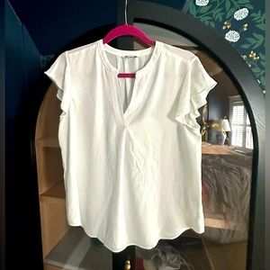 Calvin Klein Flutter Sleeve White Blouse